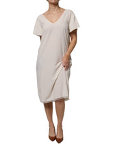 Peserico Off White Short Sleeves V-neck Shift Midi Dress -   -  Peserico.